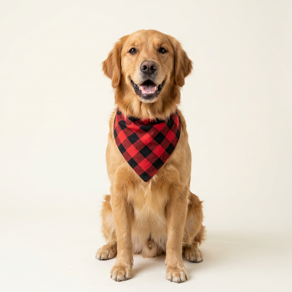 Dog wearing the Grynora Buffalo Plaid Dog Bandana