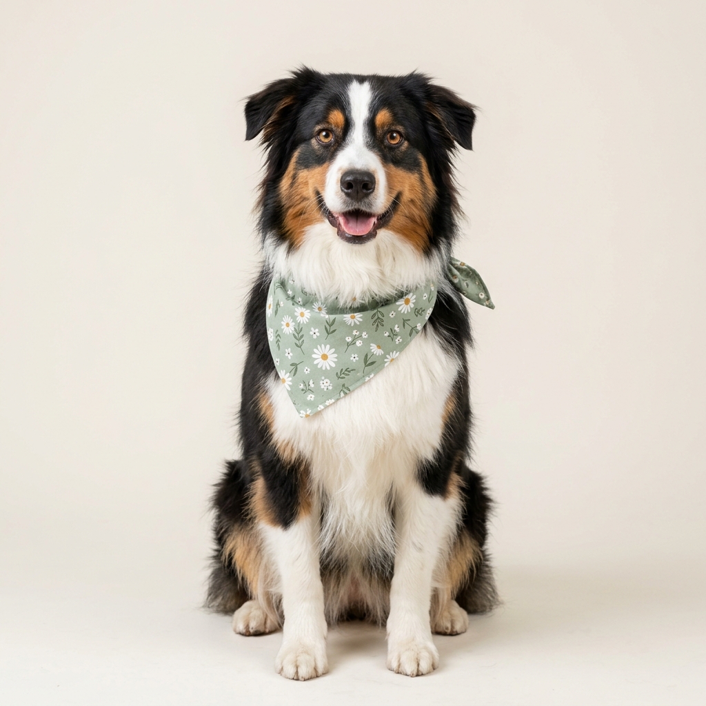 Dog wearing the Grynora Sage Wildflower Dog Bandana